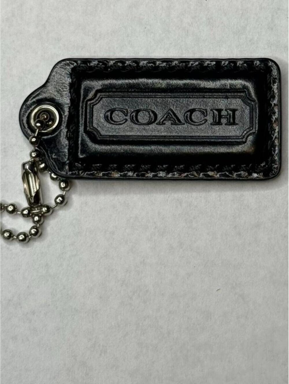 Coach Leather Hangtag Black & Silver (2")